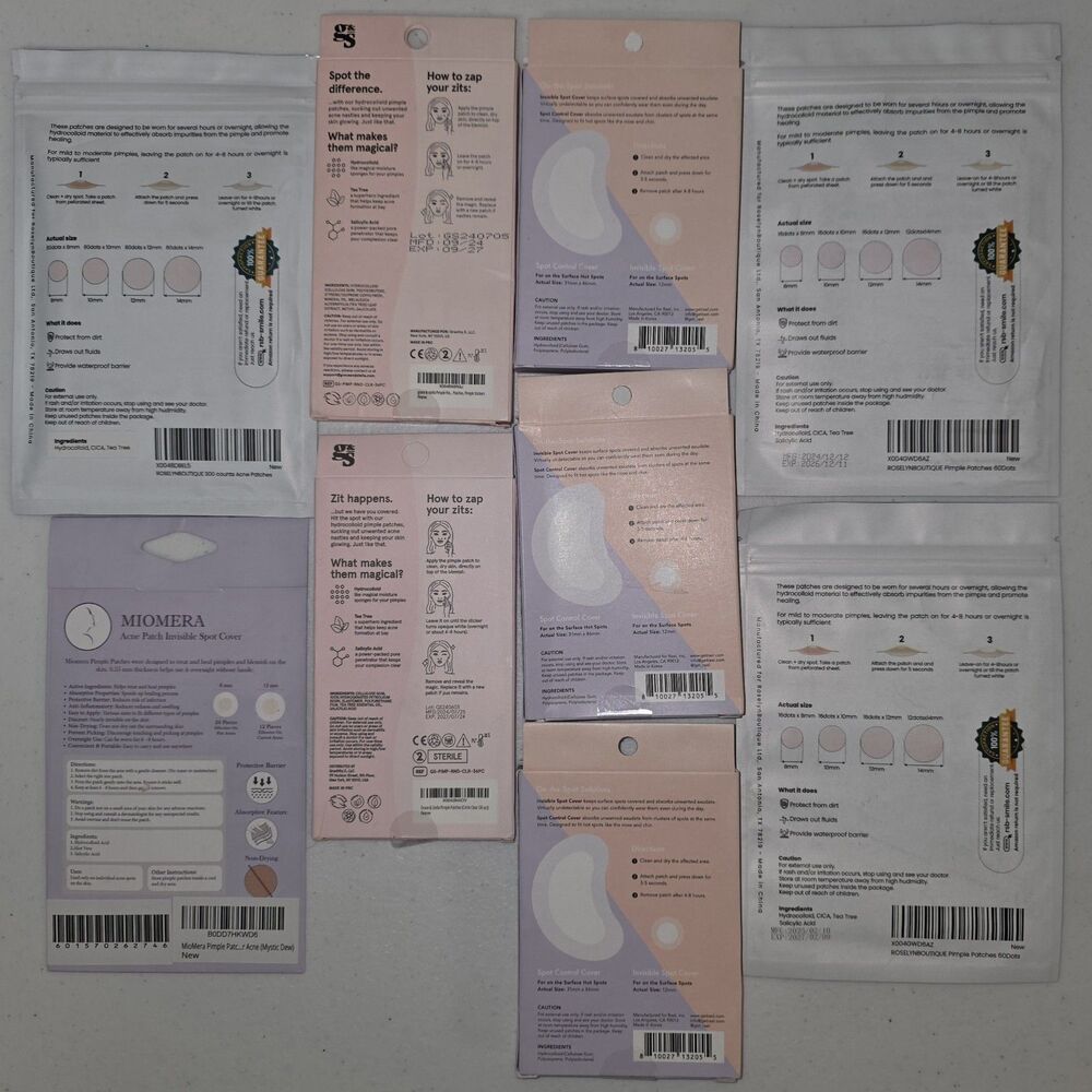 9 Packs Of Various Hydrocolloid Pimple Patches Grace & Stella, Rael & More - NEW - Picture 2 of 2